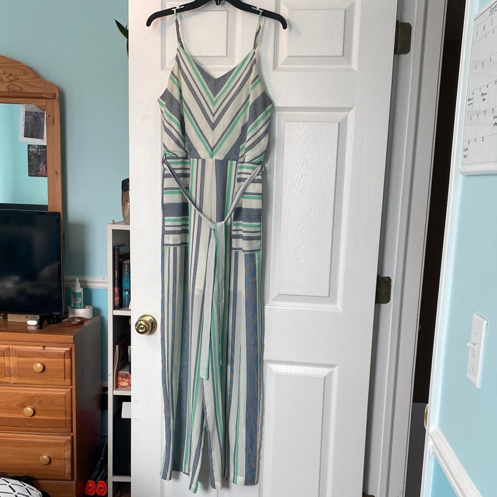 Monteau Green and Blue Striped Jumpsuit
